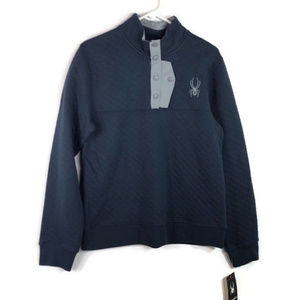 Spyder Fleece Mens Medium Pullover Quilted 1/4 Snap Sweater Navy Blue $149